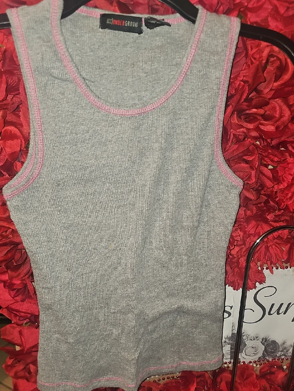 BCC Underground Girls Grey Ribbed Tank with Pink Trim Size Large